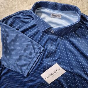 Collars and Co Dress Collar Polo Shirt Mens XL Blue Polka Dot Performance Preppy